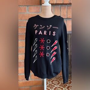 KENZO Black Sweater with Red and White Embroidered Accents